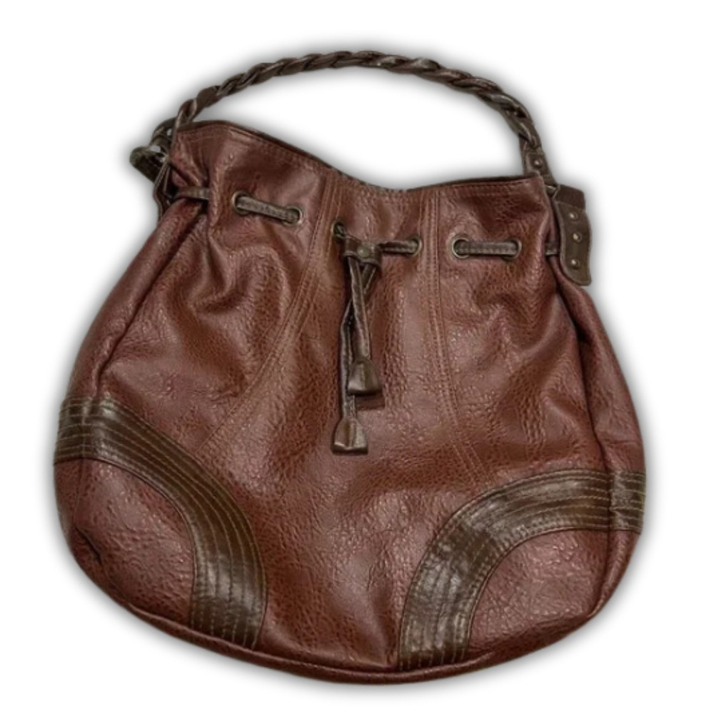 Vintage Levi's Western Mocha Brown Faux Leather Drawstring‎ Handbag Bucket Purse